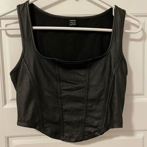 Corset style stretch vinyl black tank